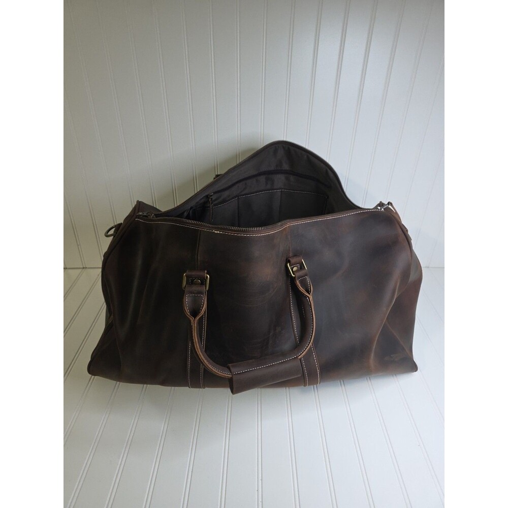 NEW LEATHFOCUS CHOCOLATE BROWN LEATHER TRAVEL DUFFLE BAG CARRY ON LUGGAGE-24inch - Picture 8 of 16